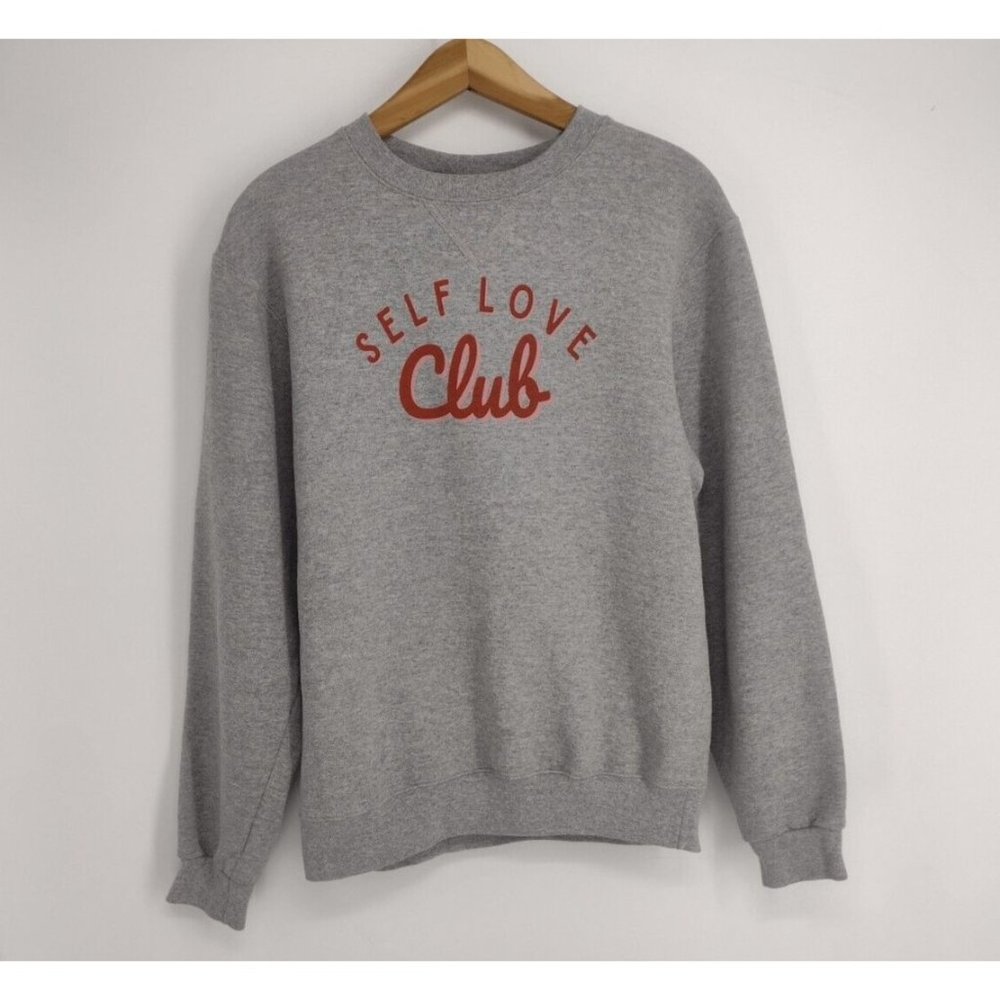 Self Love Club Cozy Comfy Soffe Gray Red Pink Sweatshirt Womens M
